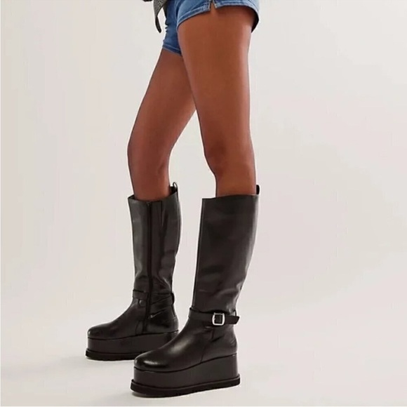 Free People Not for Riding Platform Tall Boots Black Leather Size 6.5 NEW - Picture 1 of 11